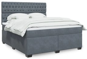 vidaXL Pat box spring cu saltea, gri închis, 180x200 cm, catifea