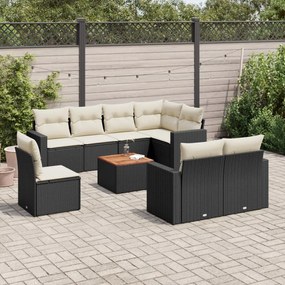 3256546 vidaXL Set mobilier de grădină cu perne, 9 piese, negru, poliratan