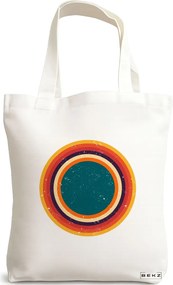 Sacosa de Panza pentru Cumparaturi, Geanta Tote, model Retro Concentric Circles, 38x34.5 cm, Alba, BEKZ®