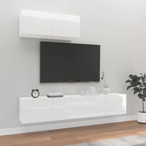 Set comoda TV, 3 piese, alb extralucios, lemn prelucrat 3, Alb foarte lucios, 80 x 30 x 30 cm