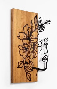 Decoratiune perete WOMAN FLORAL FACE 372, stejar/negru, lemn/metal, 40