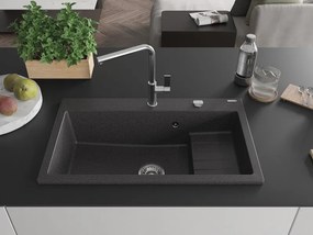 Mexen Omar chiuvetă de granit cu 1 compartiment 800 x 480 mm, neagră cu pete, sifon cromat - 6520801005-76