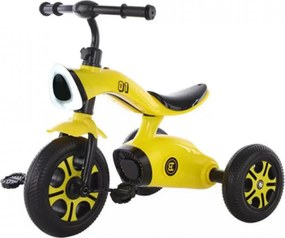 Tricicleta cu pedale NOVOKIDS™ Space Trike, Cu melodii si lumini, Max 30 kg, Roti din spuma cauciucata EVA, Cadru metalic, Model motocicleta, Galben