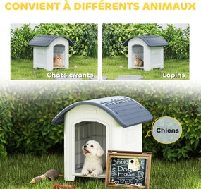 PawHut Cușcă pentru câine de exterior, casă pentru câine din plastic cu podea ridicată și amovibilă, acoperiș impermeabil, gri | Aosom Romania