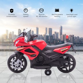 HOMCOM Motocicleta electrica pentru copii, cu sirena de politie si faruri, Viteza 3km/h si Baterie 6V Reincarcabila, 69x39x43cm, Rosu