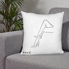 Perna Decorativa Picioare cu Tocuri Line Art, 40x40 cm, Alb Pufos, Husa Detasabila, Perna Inclusa, BEKZ®