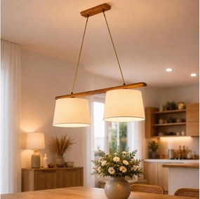 Lampă suspendată pe cablu AIDA 2xE27/15W/230V Ø 35 cm stejar/crem