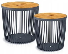 Masa tip cos, rotunda, blat bambus, antracit, set 2 marimi, 38.6x35.8 cm, Clubo