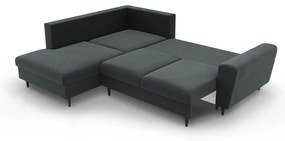 Colțar gri închis extensibil, cu spațiu de depozitare cu tapițerie din catifea (cu colț pe partea stângă-în formă de ”L”) Kyoto – Cosmopolitan Design