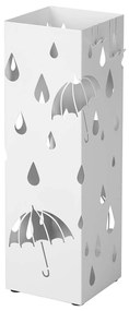 Suport pentru umbrele metalic, suport pentru umbrele cu tava de picurare si 4 carlige, alb