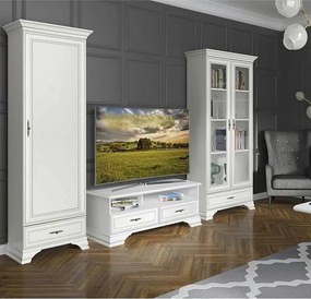 Mobilier living alb clasic IDENTO 4, format din dulap, vitrina si como