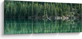 Tablou - Coniferi lângă lac (cu ceas) (90x30 cm)