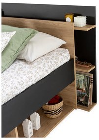 Pat matrimonial negru/în culoare naturală cu aspect de lemn de stejar cu spațiu de depozitare fără somieră 160x200 cm Albo – Marckeric