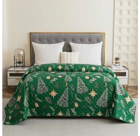 Cuvertura pentru pat cu model GREEN CHRISTMAS, verde Dimensiune: 170 x 210 cm