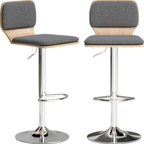HOMCOM Set de 2 scaune de bar scaune de bar reglabile pe înălțime spătar suport pentru picioare rotative 360° 41x47,5x81-102cm gri | Aosom Romania