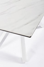 Masa dining pentru 8 persoane Carrara alb din ceramica si sticla temperata, 180 cm, Sean Bizzotto