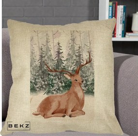 Perna Decorativa Ren in Padure Roz Moale, 40x40 cm, Crem, Husa Detasabila, Perna Inclusa, BEKZ®