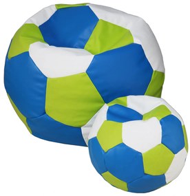 Sedací vak xxxl futbalová lopta + podnožka 100x100x60cm bielo modro zelený | jaks