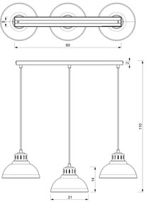 Lustră pe cablu SVEN 3xE27/15W/230V alamă