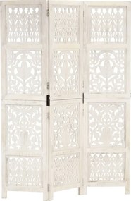 vidaXL Paravan cameră sculptat manual 3 panouri alb 120x165 cm mango