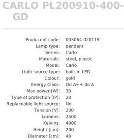 Lustra LED design modern circular CARLO auriu, diametru 40cm