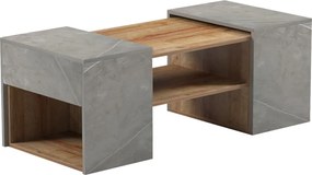 Set 3 Masute Cafea Morty Finisaj Stejar-Marmura Bej Dim.105x45x37 Cm