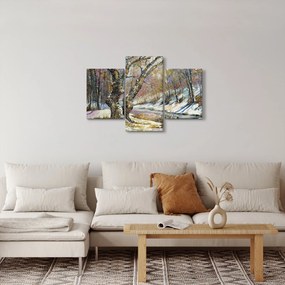 Tablou cu peisaj de iarnă pictat (90x60 cm)