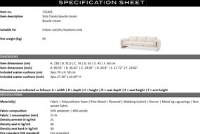 Canapea fixa design LUX stil contemporan Tondo Bouclé cream