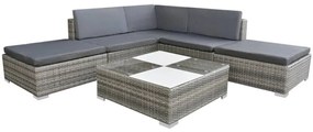 Set mobilier de gradina cu perne, 6 piese, gri, poliratan