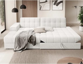 Colțar crem extensibil cu tapițerie din țesătură bouclé (cu colț pe partea stângă/cu șezlong) Blezalt – ELTAP