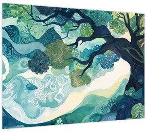 Tablou pe sticlă – Coroană verde a arborelui vieții (70x50 cm)