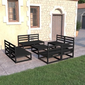 3075278 vidaXL Set mobilier de grădină, 9 piese, negru, lemn masiv de pin