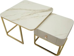 Măsuțe de cafea crem-aurii 2 buc. cu aspect de marmură 50x70 cm Beauty – Mauro Ferretti