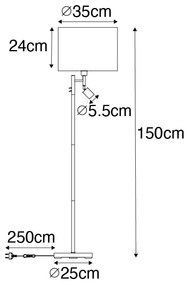 Lampă de podea neagră cu interior alb și lampă de citit - Jelena
