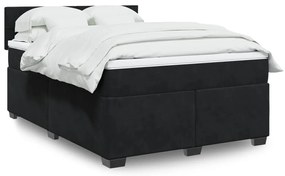 vidaXL Pat box spring cu saltea, negru, 160x200 cm, catifea