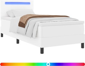 vidaXL Pat cu arcuri cu saltea Alb 100 x 200 cm Piele artificială