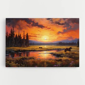 Tablou Canvas, 30x40cm, Dormitor si Living, Moderne, Textura de pictura, Wild Horses Painting
