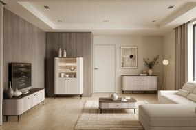 Vitrină Vesper 103 cm - caju / nuc / picioare negre