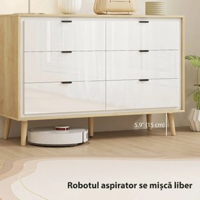 HOMCOM Comodă cu 6 Sertare din Lemn 110x40x75 cm Alb Lucios și Stejar | Aosom Romania