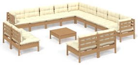 3096896 vidaXL Set mobilier grădină cu perne, 14 piese, maro miere, lemn pin