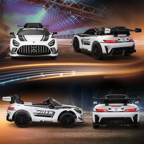 AIYAPLAY Mașinuță Electrică pentru Copii 3-8 Ani Mercedes-AMG 12V cu Telecomandă, Lumini LED, Roți de Transport, Alb | Aosom Romania