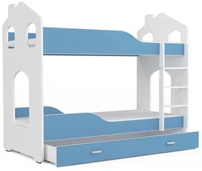 Supermobel Pat supraetajat copii DOMINIK 2 COLOR 2 Domek + saltea + somieră GRATIS, 160x80, alb/albastru