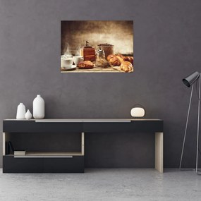 Tablou pe sticlă - Cafea și mic dejun (70x50 cm)