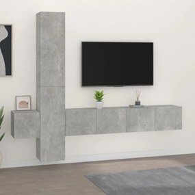 Set dulap TV, 5 piese, gri beton, lemn prelucrat 1, Gri beton, 80 x 30 x 30 cm (2 pcs)
