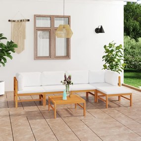 3087202 vidaXL Set mobilier grădină cu perne crem, 6 piese, lemn masiv de tec