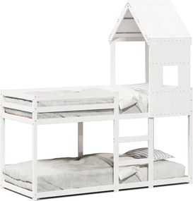 vidaXL Pat supraetajat cu acoperiș, alb, 80x200 cm, lemn masiv de pin