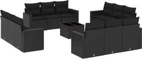 vidaXL Set mobilier de grădină cu perne, 13 piese, negru, poliratan
