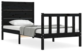 3192720 vidaXL Cadru de pat cu tăblie single, negru, lemn masiv
