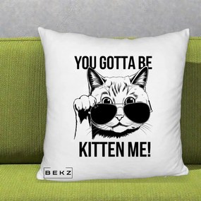 Perna Decorativa You Gotta Be Kitten Me!, 40x40 cm, Alb Pufos, Husa Detasabila, Perna Inclusa, BEKZ®
