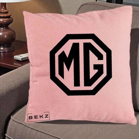 Perna Personalizata cu emblema MG, 40x40 cm, Roz, Husa Detasabila, Perna Inclusa, BEKZ®